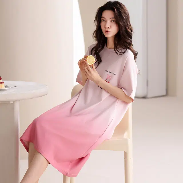 俏佳人 带胸垫舒适纯棉公主风休闲柔软透气可外穿短袖家居服睡裙 女款