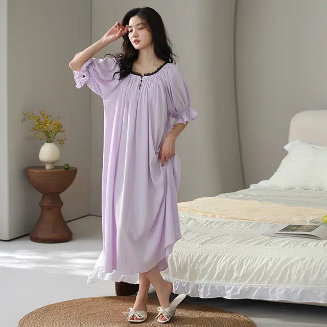 俏佳人 带胸垫舒适家居服可外穿短袖透气亲肤睡裙 女款