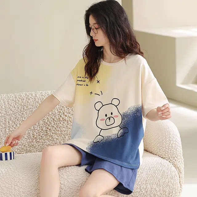 俏佳人 柔软亲肤休闲套头短袖慵懒可外穿家居服睡衣套装 女款