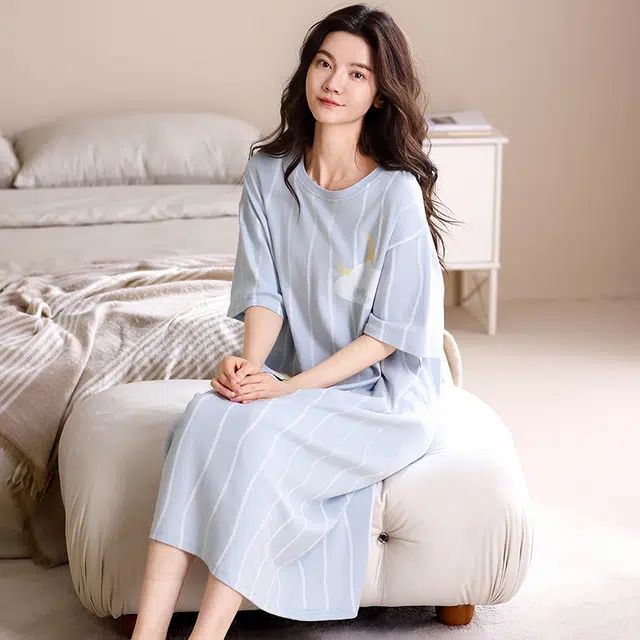 俏佳人 柔软带胸垫纯棉公主风休闲舒适透气可外穿短袖家居服睡裙 女款