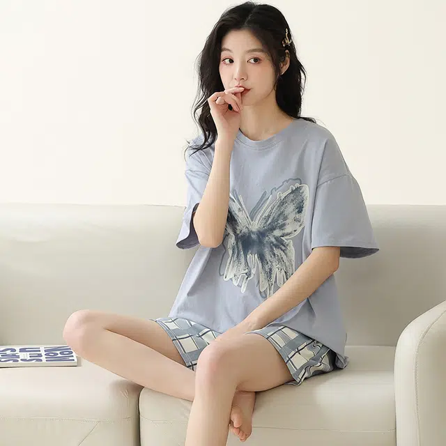 俏佳人 亲肤柔软休闲可外穿短袖慵懒家居服睡衣套装 女款