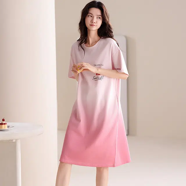 俏佳人 带胸垫舒适纯棉公主风休闲柔软透气可外穿短袖家居服睡裙 女款