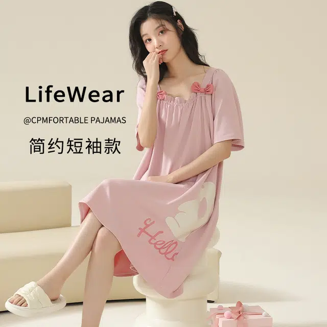 俏佳人 柔软亲肤公主风休闲套头短袖慵懒家居服睡裙 女款