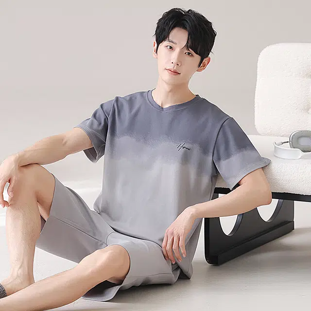 俏佳人 纯棉休闲慵懒短袖舒适透气基础家居服睡衣套装 男款