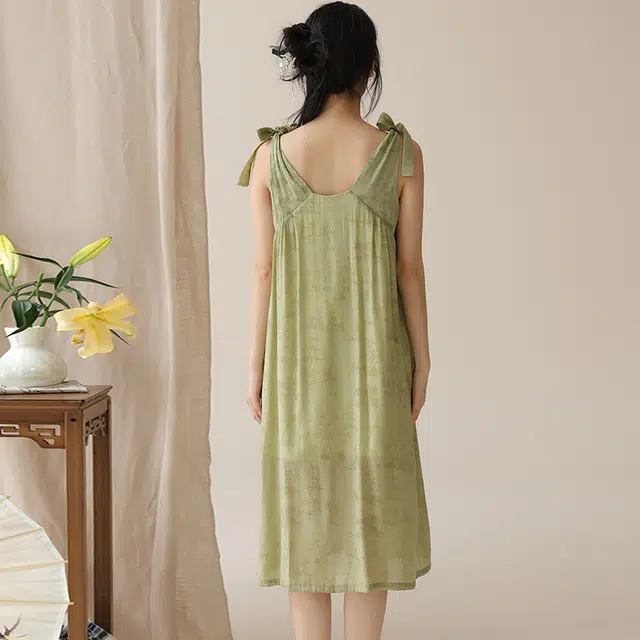 俏佳人 新中式国风水墨吊带蝴蝶结宽松透气舒适家居服无袖睡裙 女款