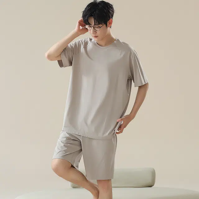 俏佳人 垂感柔软亲肤透气基础休闲短袖慵懒家居服睡衣套装 男款