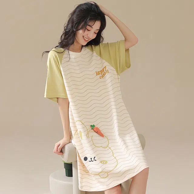 俏佳人 柔软亲肤兔子公主风休闲套头慵懒短袖家居服睡裙 女款