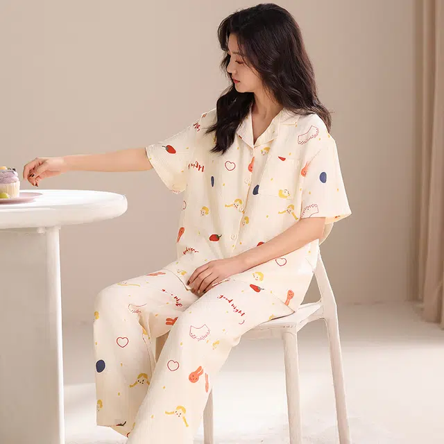 俏佳人 韩版三件套舒适开衫透气亲肤短袖家居服睡衣套装 女款