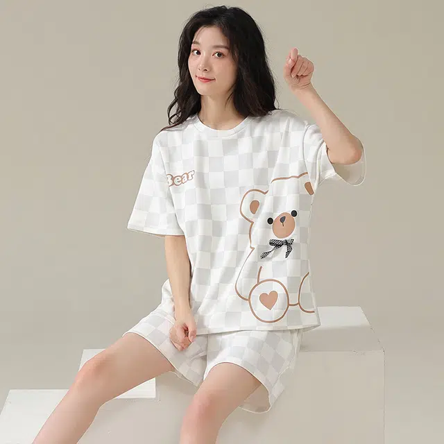 俏佳人 卡通柔软亲肤休闲可外穿短袖慵懒家居服睡衣套装 女款