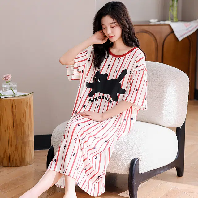 俏佳人 带胸垫舒适套头休闲慵懒风可外穿透气短袖家居服垂感亲肤睡裙 女款