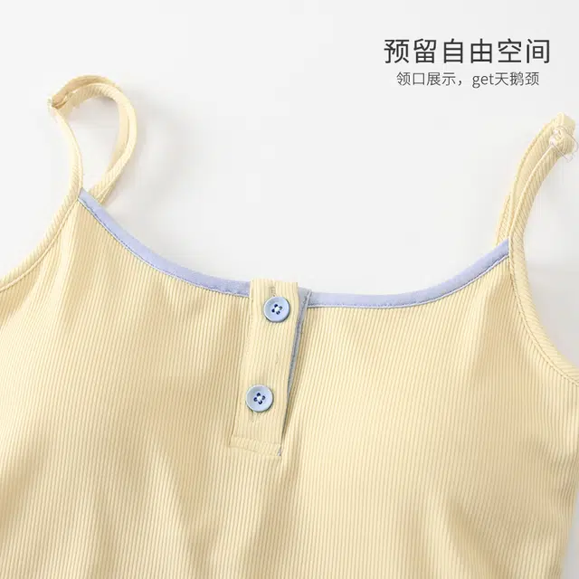 俏佳人 舒适透气亲肤休闲可外穿带胸垫纯欲风无袖小吊带家居服三分裤睡衣套装 女款