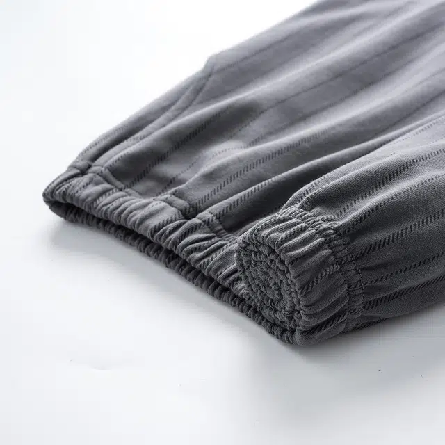 俏佳人 纯棉简约休闲纯色圆领套头条纹可外穿家居服舒适亲肤透气长袖长裤睡衣套装 男款