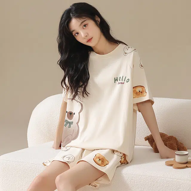俏佳人 甜美卡通柔软亲肤休闲可外穿短袖慵懒家居服睡衣套装 女款