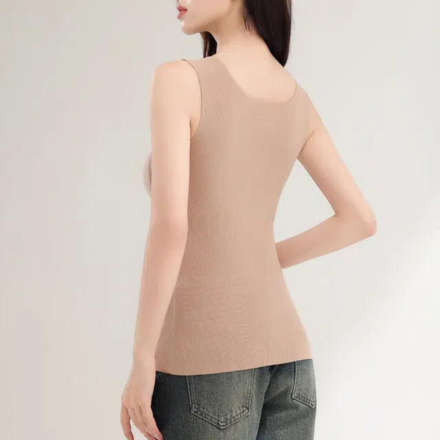 俏佳人 特调粉底液肤秋冬薄绒无袖打底衣带胸垫含羊毛蚕丝亲肤舒适可外穿保暖背心 女款