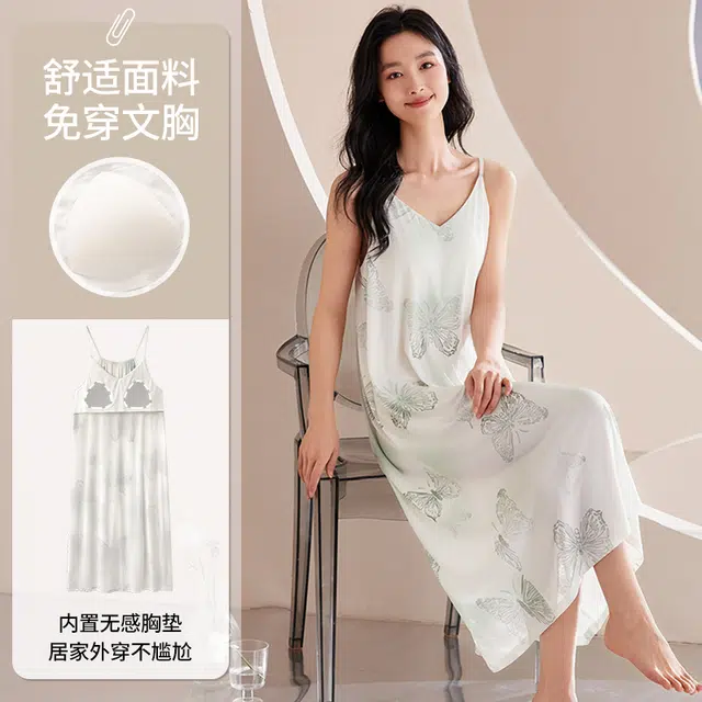 俏佳人 带胸垫套头吊带休闲慵懒风舒适可外穿透气垂感亲肤家居服无袖睡裙 女款