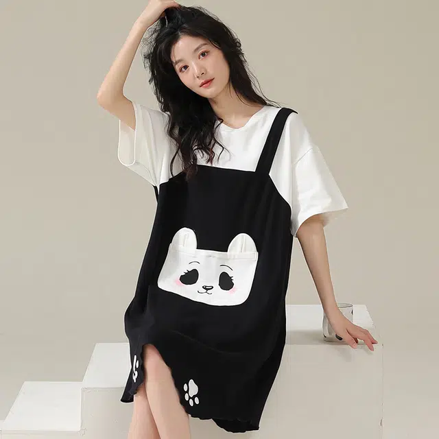 俏佳人 柔软亲肤熊猫公主风休闲套头慵懒短袖家居服睡裙 女款