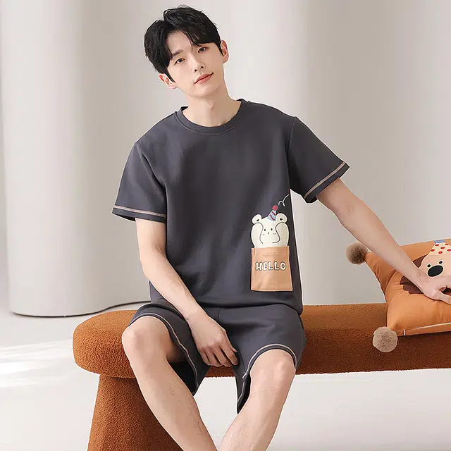 俏佳人 短袖纯棉舒适休闲慵懒透气家居服睡衣套装 男款