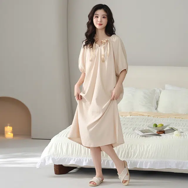 俏佳人 带胸垫短袖透气舒适可外穿亲肤家居服睡裙 女款