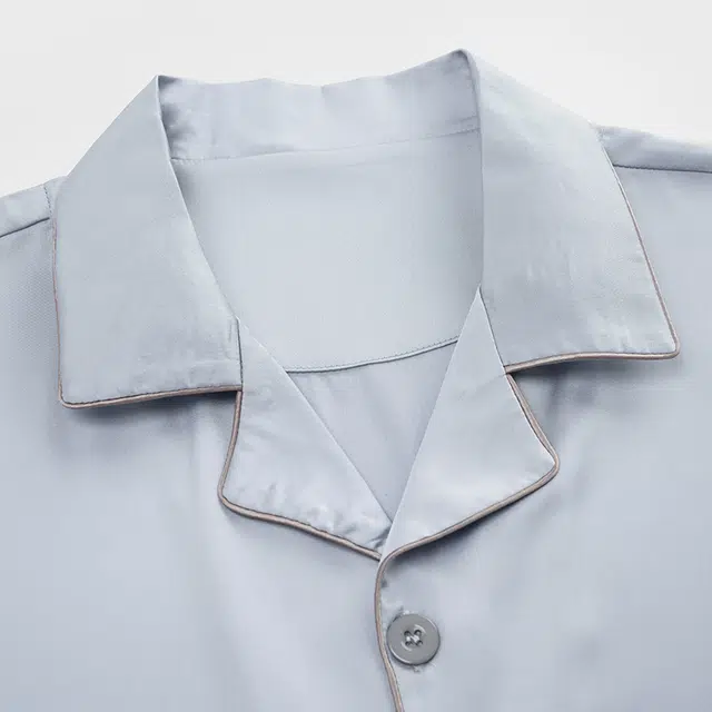 俏佳人 丝滑冰丝高级感翻领开衫纯色休闲简约家居服亲肤舒适透气长袖长裤睡衣套装 男款