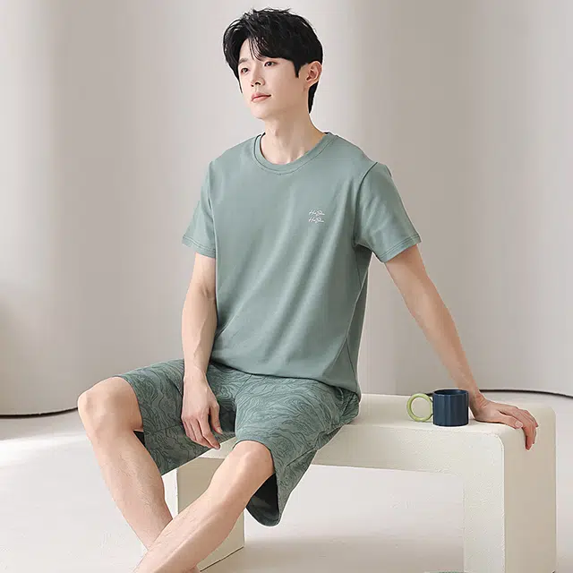 俏佳人 纯棉舒适透气短袖基础休闲慵懒家居服睡衣套装 男款