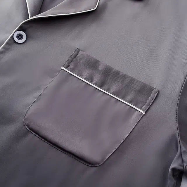 俏佳人 丝滑冰丝高级感开衫翻领纯色简约休闲家居服亲肤舒适透气长袖长裤睡衣套装 男款