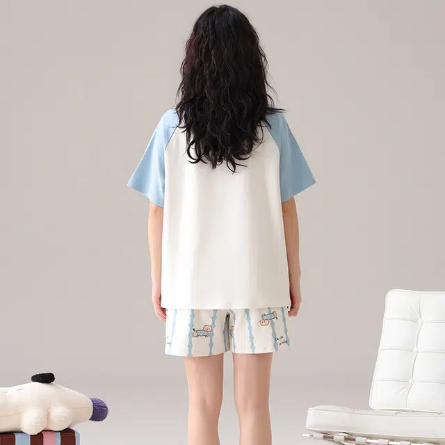 俏佳人 舒适透气休闲慵懒短袖纯棉套头家居服柔软亲肤睡衣套装 女款