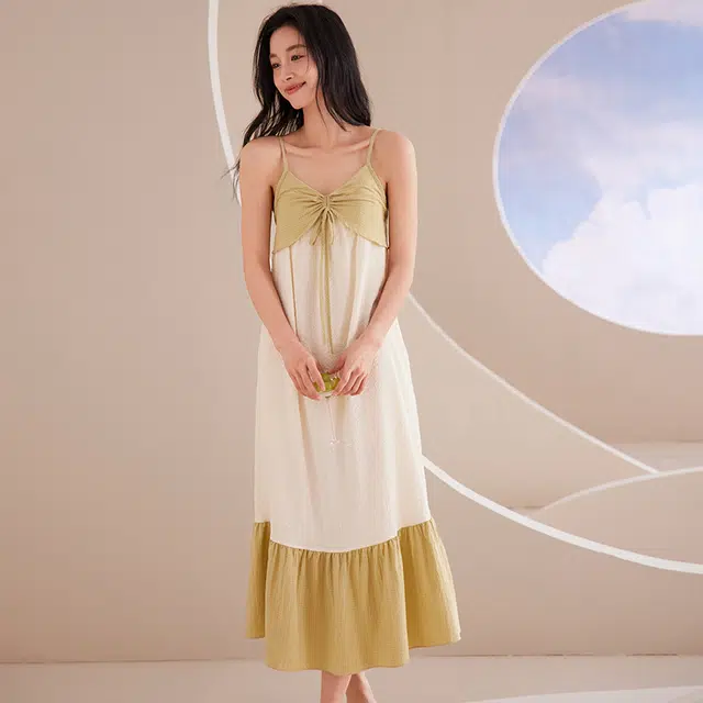 俏佳人 带胸垫透气亲肤休闲拼接无袖吊带家居服睡裙 女款