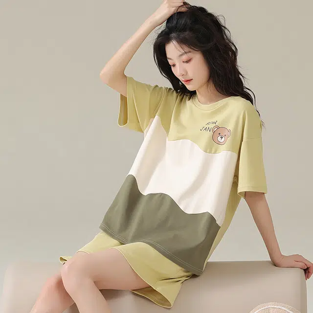 俏佳人 柔软亲肤休闲韩版可外穿短袖慵懒家居服睡衣套装 女款