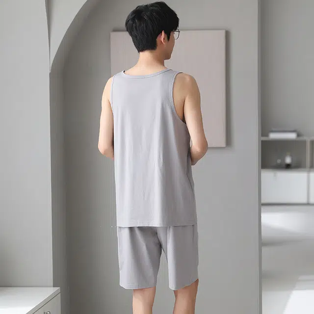 俏佳人 纯色柔软亲肤韩版基础休闲慵懒家居服睡衣套装 男款