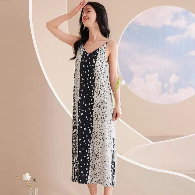 俏佳人 带胸垫套头吊带休闲慵懒风无袖舒适可外穿透气垂感亲肤家居服睡裙 女款