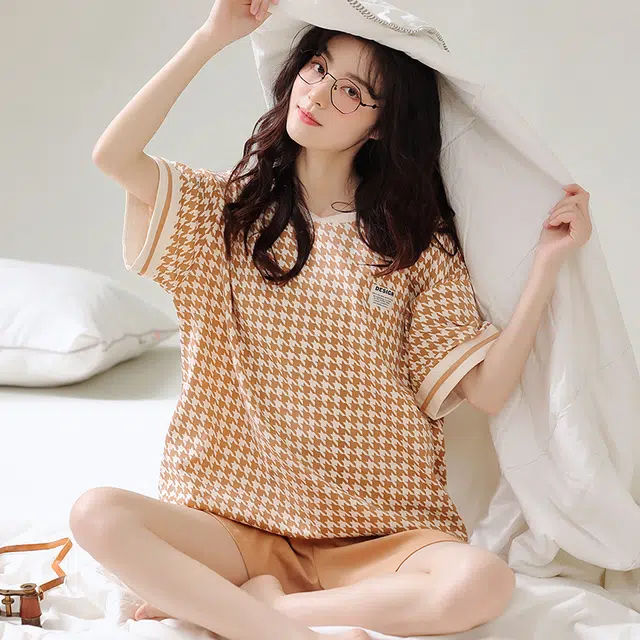 俏佳人 简约柔软亲肤休闲可外穿短袖家居服睡衣套装 女款