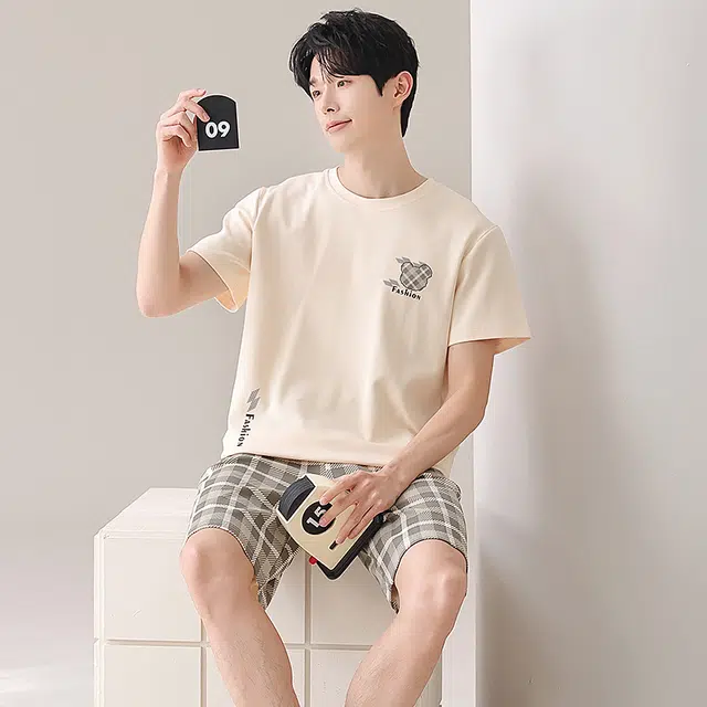 俏佳人 透气纯棉舒适休闲慵懒短袖家居服睡衣套装 男款