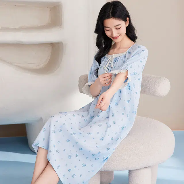 俏佳人 带胸垫舒适可外穿短袖透气亲肤家居服睡裙 女款