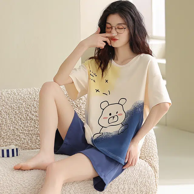 俏佳人 柔软亲肤休闲套头短袖慵懒可外穿家居服睡衣套装 女款