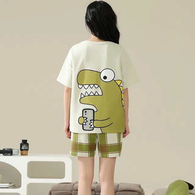 俏佳人 柔软亲肤休闲短袖可外穿慵懒家居服睡衣套装 女款