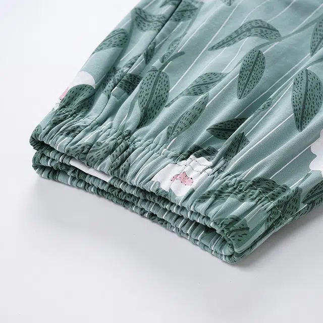 俏佳人 纯棉基础开衫翻领花卉图案休闲宽松透气亲肤可外穿长袖长裤家居服睡衣套装 女款