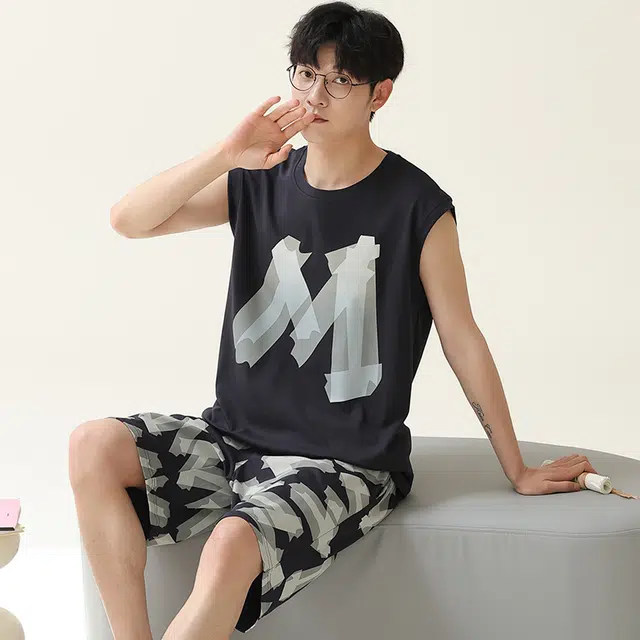 俏佳人 柔软亲肤休闲可外穿套头背心慵懒宽松家居服睡衣套装 男款