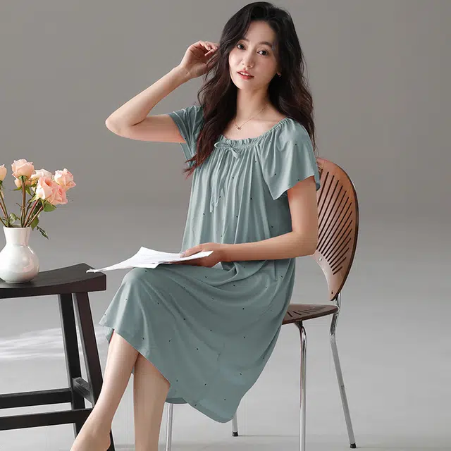 俏佳人 垂感柔软亲肤休闲可外穿家居服短袖舒适透气睡裙 女款