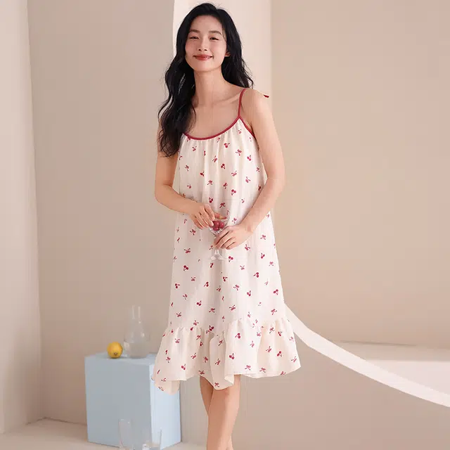 俏佳人 带胸垫透气舒适休闲慵懒家居服柔软亲肤无袖睡裙 女款