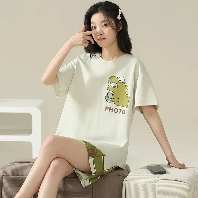 俏佳人 柔软亲肤休闲短袖可外穿慵懒家居服睡衣套装 女款