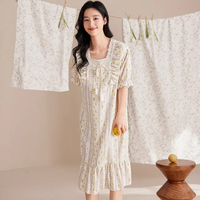 俏佳人 带胸垫可外穿短袖舒适透气亲肤家居服睡裙 女款