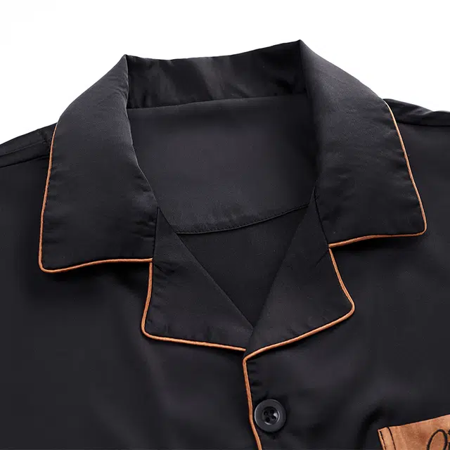 俏佳人 丝滑冰丝高级感翻领开衫简约纯色休闲亲肤舒适透气长袖长裤家居服睡衣套装 男款