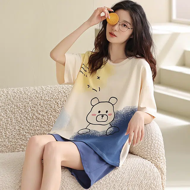 俏佳人 柔软亲肤休闲套头短袖慵懒可外穿家居服睡衣套装 女款