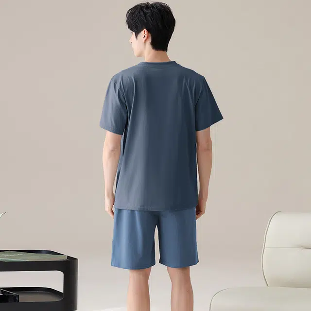 俏佳人 纯棉舒适透气基础休闲家居服慵懒短袖睡衣套装 男款