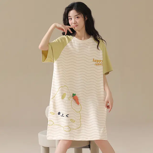 俏佳人 柔软亲肤兔子公主风休闲套头慵懒短袖家居服睡裙 女款