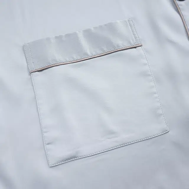 俏佳人 丝滑冰丝高级感翻领开衫纯色休闲简约家居服亲肤舒适透气长袖长裤睡衣套装 男款