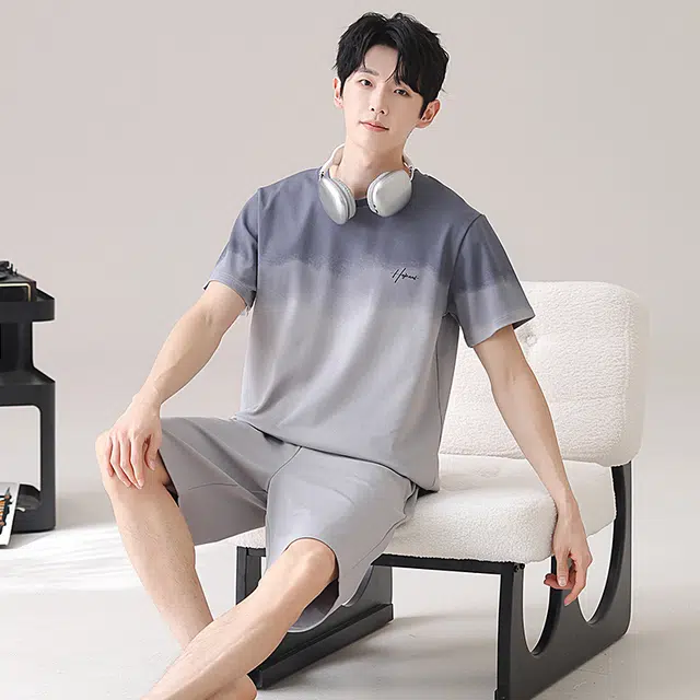 俏佳人 纯棉休闲慵懒短袖舒适透气基础家居服睡衣套装 男款