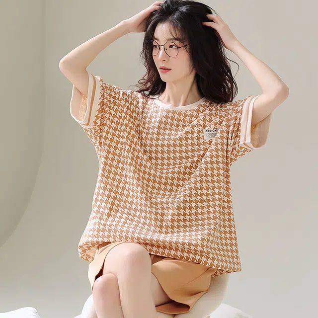 俏佳人 简约柔软亲肤休闲可外穿短袖家居服睡衣套装 女款