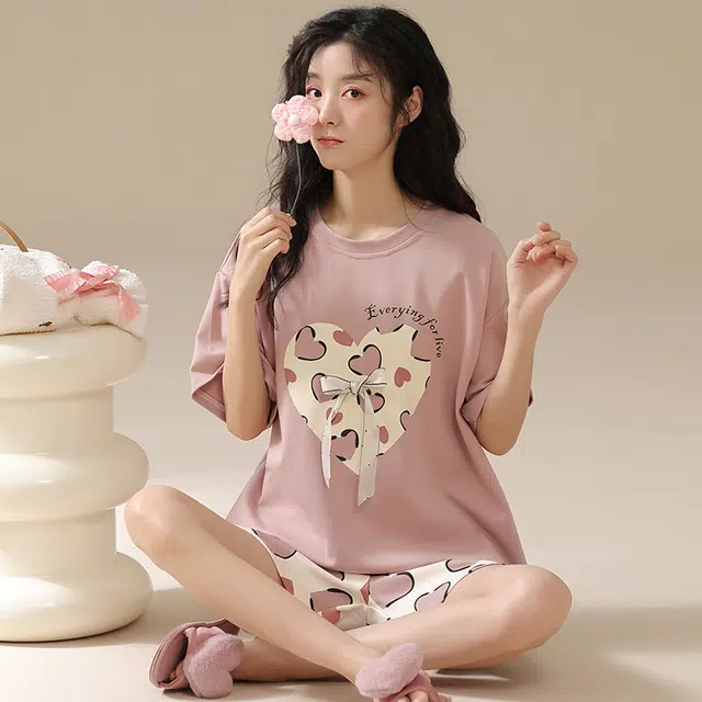 俏佳人 柔软亲肤休闲可外穿套头短袖短裤慵懒家居服睡衣套装 女款