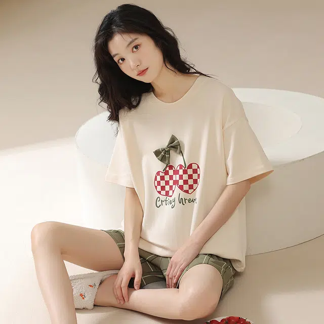 俏佳人 休闲可外穿套头柔软亲肤短袖短裤慵懒宽松家居服睡衣套装 女款